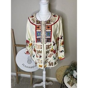 Soft Surroundings Cropped Moroccan Embroidered Jacket Blazer Women's Size Medium